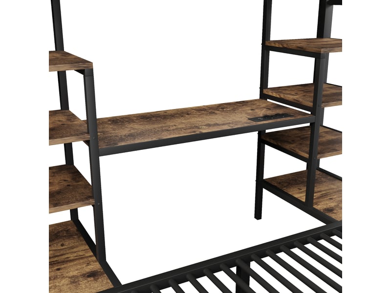  Lit superposé 90x200 cm + 140x200 cm noir, cadre en métal, rangements, usb, type-c, led, sans matelas  - Conforama D