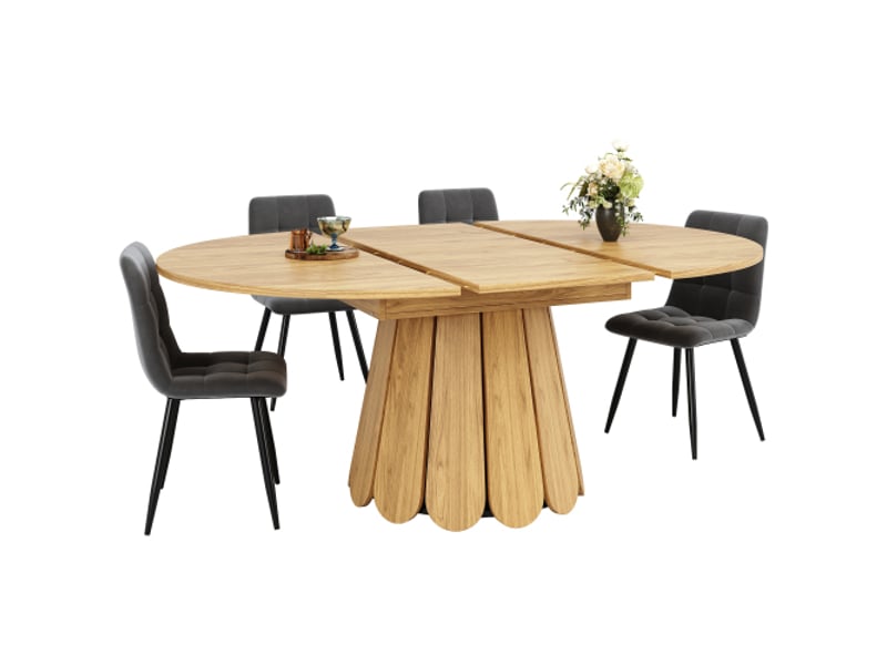  Table à manger extensible ronde en bois, transformable en ovale, dimension 118 à 158 cm, table de cuisine, salle à manger et balco  - Conforama A