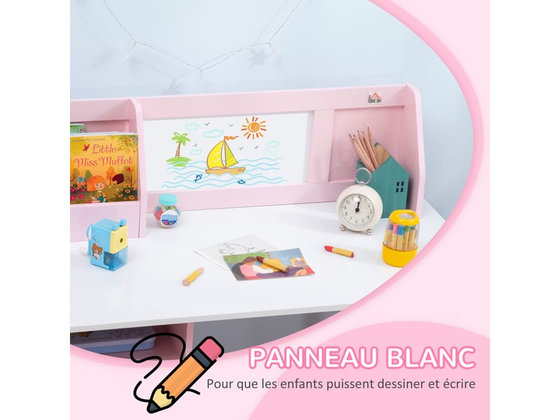  Ensemble table et chaise pour enfant avec tableau blanc - 90l x 45l x 85h cm rose - bureau pour enfant +5 ans  - Conforama E