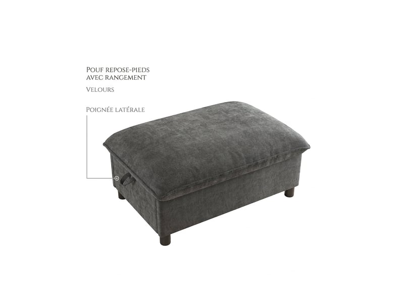  Banc de rangement gris 98x65x48 cm en tissu chenille avec pieds de 8 cm  - Conforama E