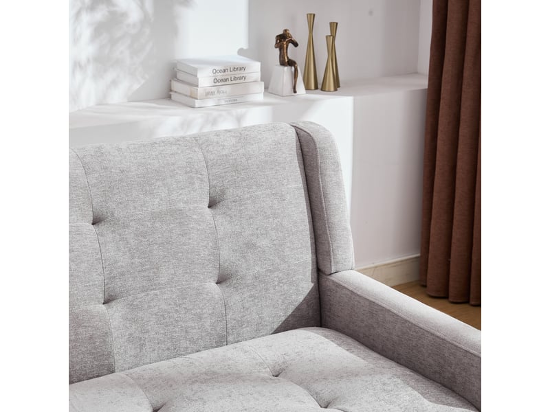  Banquette 2 places gris clair, lin, pieds bois massif antidérapants, mousse haute densité, capitonnée, salonchambrebureau  - Conforama E