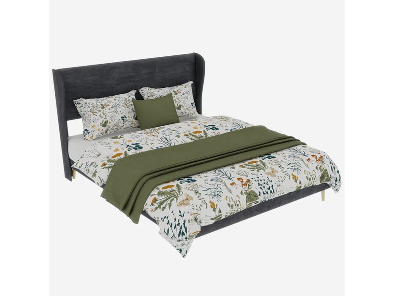  Lit adulte 140 x 200 cm, lit double, tête de lit et sommier, socle bas, velours gris, design moderne, sans matelas  - Conforama A