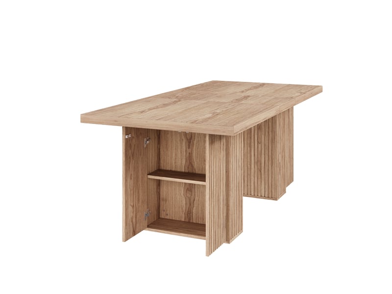  Table à manger extensible 150-190x90x75cm pour 6 à 8 personnes, avec rangement et plateau épais, style scandinave, effet chêne evarich - Conforama D