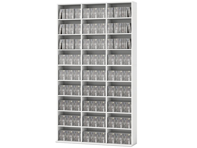  Étagère pour 835 cd ou 500 dvd, étagère pour supports blu-ray avec 27 compartiments et 21 étagères réglables, blanche  - Conforama B