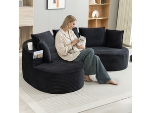 Canapé d'angle gauche fixe <strong>MERAX</strong> <strong>canapé compressible</strong> 3 places Tissu noir