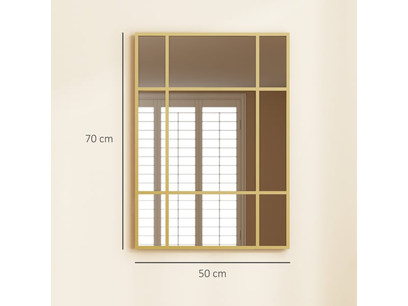  Miroir mural verrière rectangulaire style fenêtre, horizontal ou vertical avec 4 crochets, en métal doré - 50x70 cm  - Conforama C