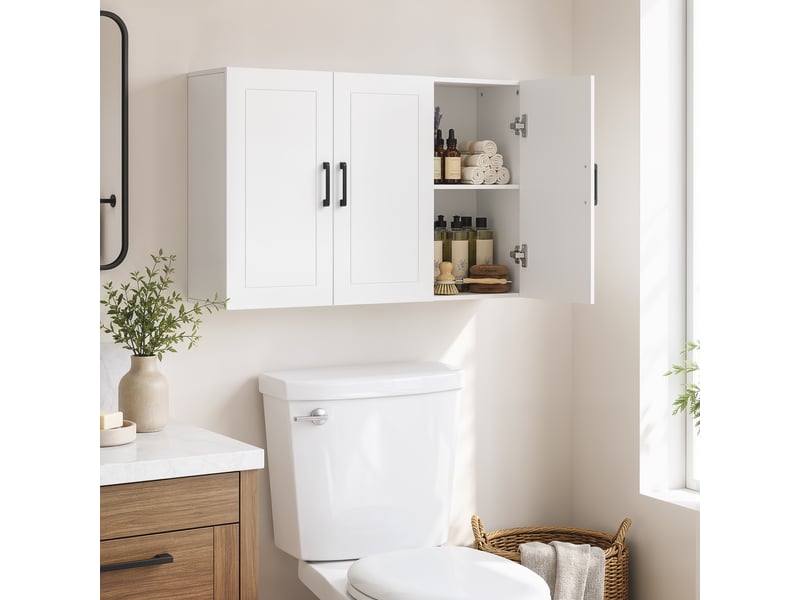  Armoire murale de salle de bain en mdf blanc, 3 portes, 90 x 30 x 60 cm  - Conforama C