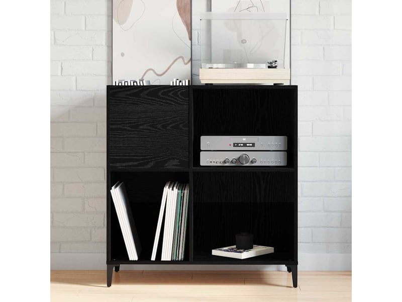  Meuble à vinyles, armoire à disques chêne noir 84,5x38x89 cm bois d'ingénierie shl22925  - Conforama C