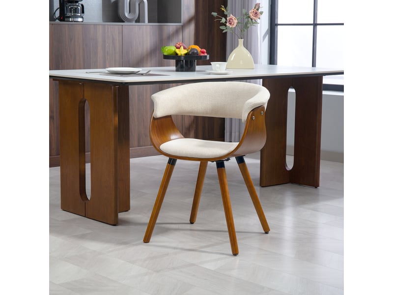  Chaise salle à manger tissu effet lin dossier courbé pieds bois beige  - Conforama D