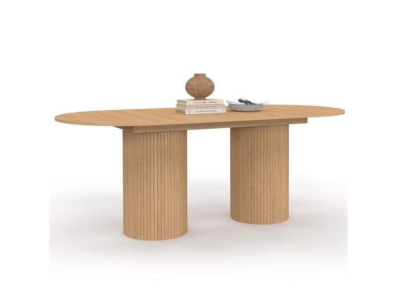 Table à manger extensible ovale juliette 6-10 personnes pieds cylindriques effet lattes 160-200 cm - Conforama A