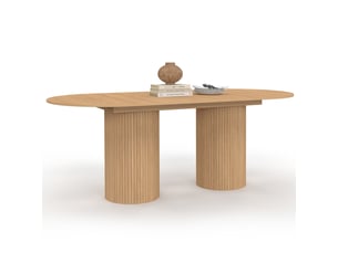 Table à manger extensible ovale juliette 6-10 personnes pieds cylindriques effet lattes 160-200 cm