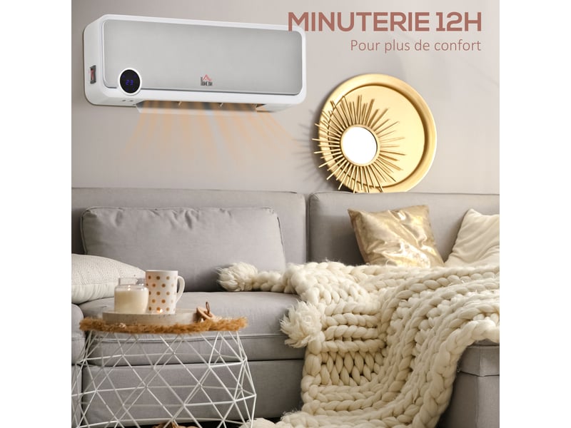  Radiateur mural soufflant oscillant 2000 w - chauffage céramique ptc - 3 niveaux de puissance - télécommande incluse blanc argenté  - Conforama D