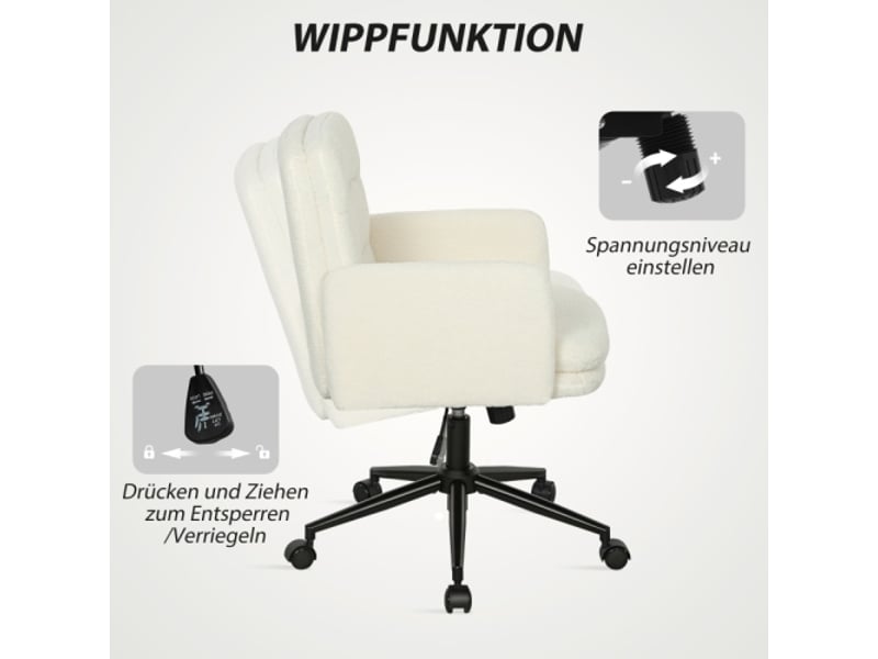  Chaise de bureau à roulettes en tissu crème, accoudoirs, 5 roulettes, pivotante et confortable  - Conforama D