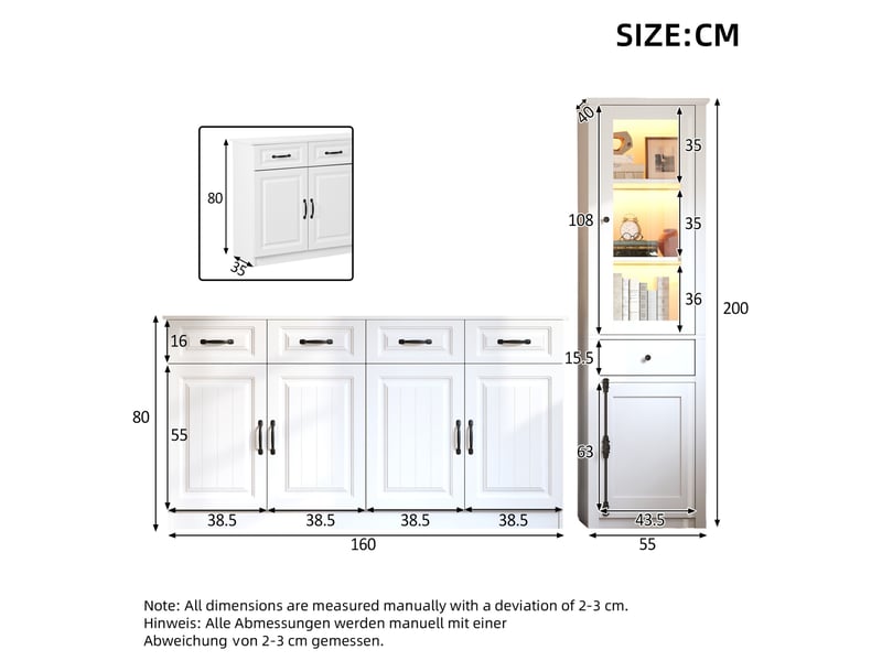  Ensemble meuble de rangement et vitrine avec led coloris blanc  - Conforama C