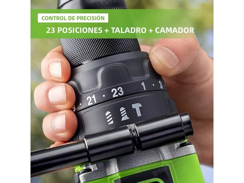  Perceuse-visseuse sans fil greenworks – 24 v, mandrin métallique 12 pouce, course de 800 pouces, 21 positions d'embrayage, batterie incluse  - Conforama B