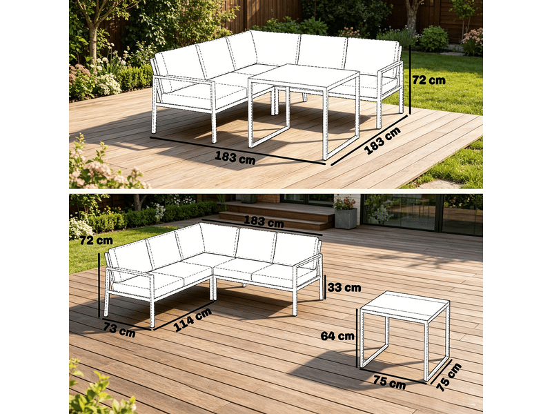  Canapé sectionnel d'extérieur - gris foncé - ensemble 3 pièces - canapé en l pour 5 personnes 183x183x72cm - Conforama D