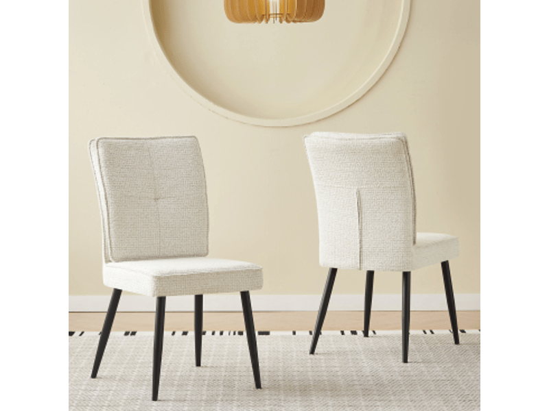  Lot de 2 chaises de salle à manger piètement métal, velours effet pied-de-coq crème pour salon et cuisine  - Conforama B