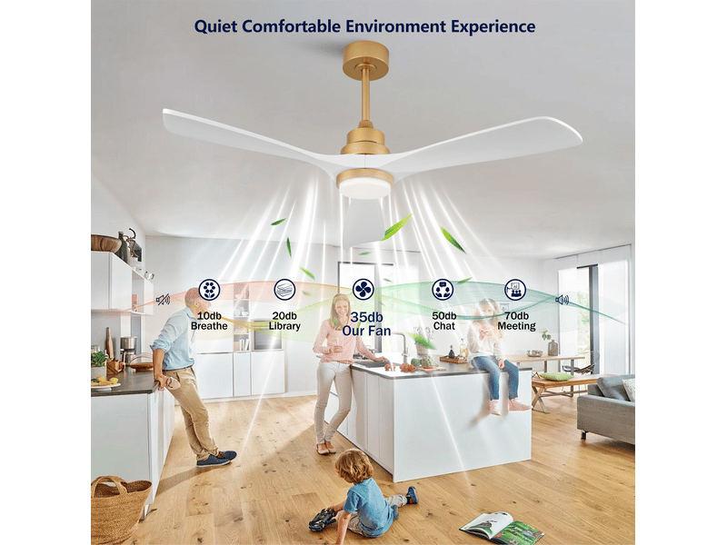  Ventilateur de plafond avec lumière et télécommande silencieux réversible - en métal et bois blanc et or  - Conforama E