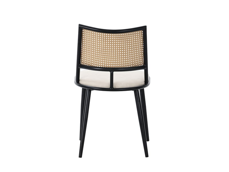  Lot de 4 chaises de salle à manger noires, dossier en rotin, assise pu rembourrée, cadre métal, h80 cm, cuisine séjour  - Conforama E