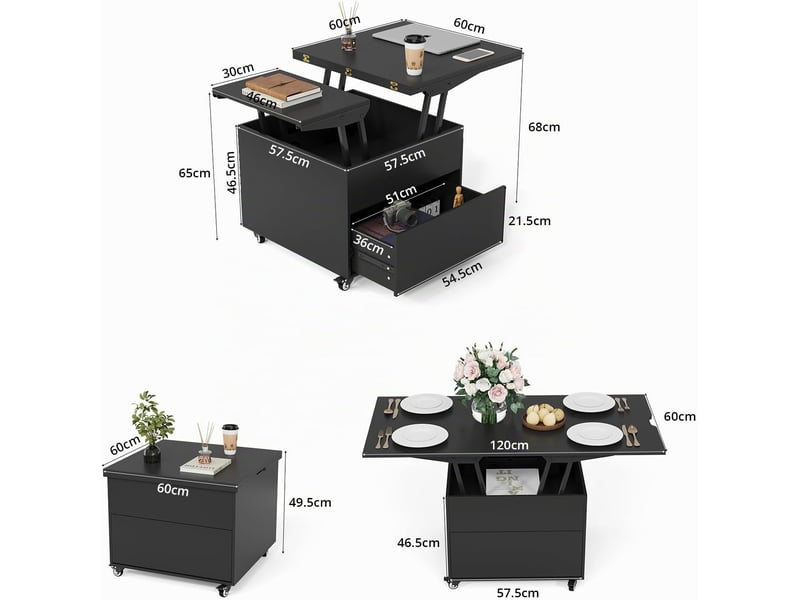  Table basse extensible à plateau relevable (noire)  - Conforama C