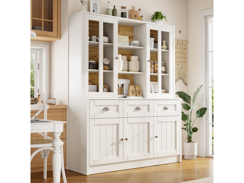  Meuble de cuisine muvano blanc, meuble haut avec tiroirs et portes acryliques, 140 × 38,5 × 175 cm  - Conforama B