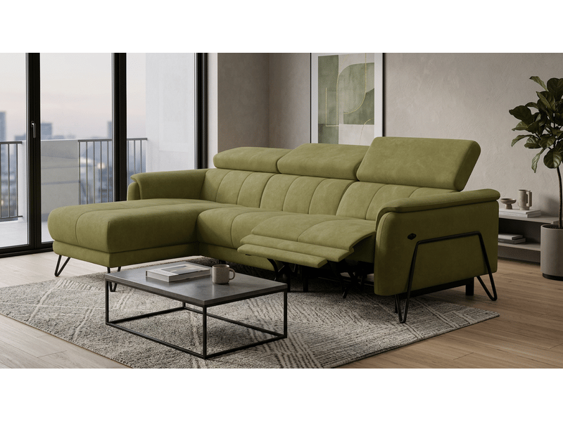  Canapé d'angle 4 places roden avec relax, tissu velours olive RODEN - Conforama B
