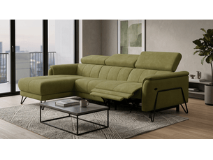 Canapé d'angle 4 places roden avec relax, tissu velours olive