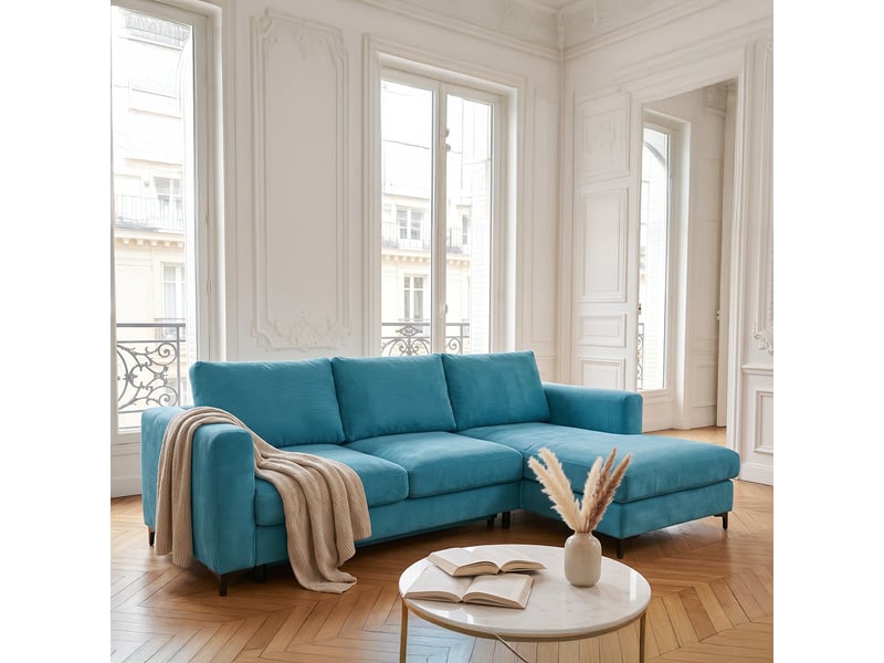 Canapé d'angle droit convertible - 4 places - velours côtelé - fiesole - bleu clair 3CA52.CA.4AC.D.14 - Conforama B