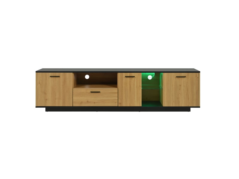  Meuble tv - 180 cm - éclairage led 16 couleurs - rangement optimisé - design industriel noir et bois  - Conforama W