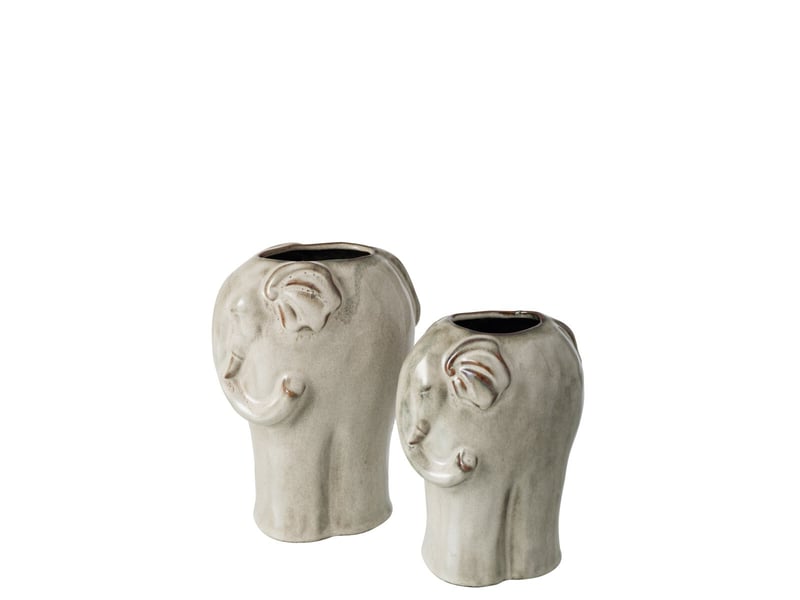  Cache-pot éléphant en porcelaine maren 20cm gris vert  - Conforama D