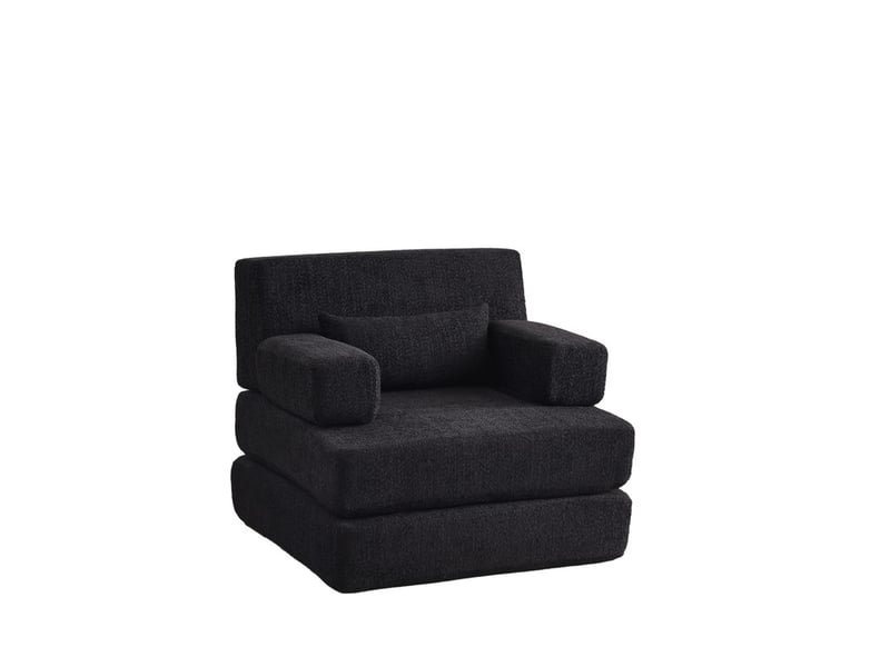  Canapé droit 2-en-1, sofa modulable en chenille, assise individuelle ajustable pour salon, chambre, bureau, 80 x 90 x 90 cm, noir  - Conforama A