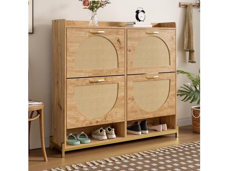  Meuble à chaussures ulevr à 4 portes abattantes, rangement compact 108,5 x 24 x 100 cm, mdf, coloris bois  - Conforama B