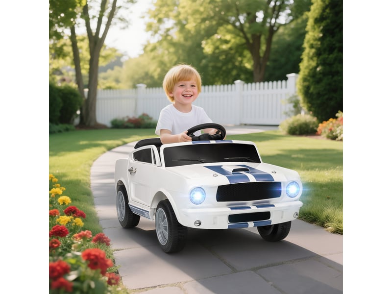 Voiture électrique pour enfants 12 v avec télécommande 2,4 ghz, 2 moteurs, klaxon, led, musique, blanche - Conforama C