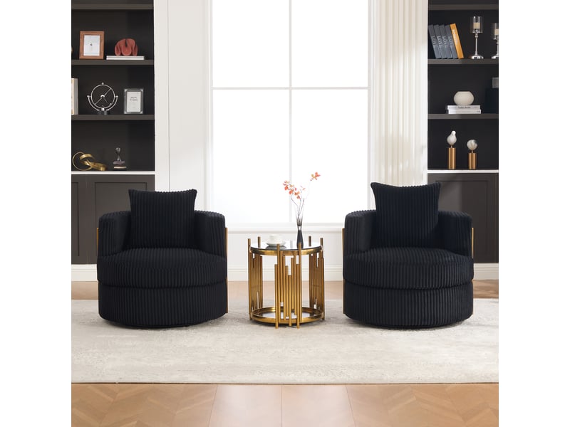  Fauteuil pivotant à 360 degrés, fauteuil noir en velours côtelé, fauteuil une place pour salon et chambre, rangement intégré  - Conforama E