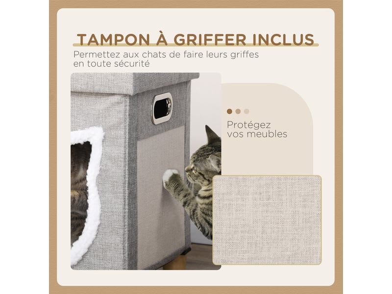  Niche d'intérieur 2 en 1 et repose-pieds avec coussin amovible gris 35,5x35,5x42,5 cm  - Conforama E