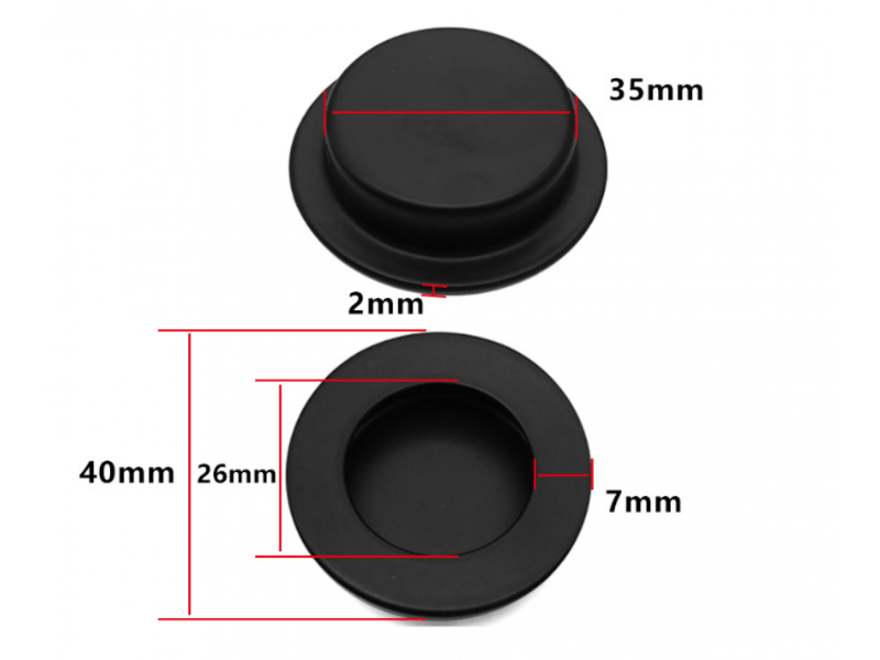 Poignées rondes encastrées en acier inoxydable 304 de 40 mm, poignées noires pour meubles et portes coulissantes. - Conforama D