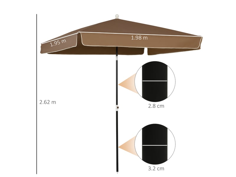  Parasol 2x2 m pour extérieur avec toit carré, réglable et portable, structure en métal et polyester, couleur café  - Conforama C