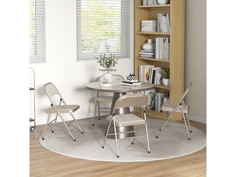  Lot de 4 chaises pliantes salle à manger portables cadre acier 45l x 46p x 78h cm beige  - Conforama D