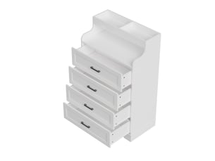 Commode blanche 4 tiroirs 73x40x114 cm, commode chambre avec éclairage led rgb et étagère ouverte, bois, moderne, blanc