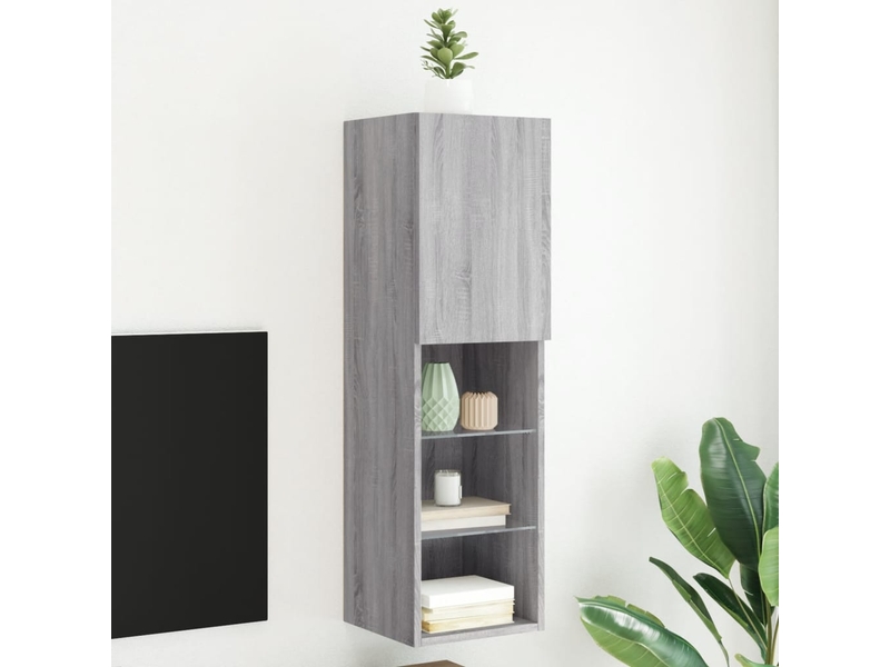  Meuble tv - banc tv - meuble de rangement avec lumières led sonoma gris 30,5x30x102 cm  - Conforama B