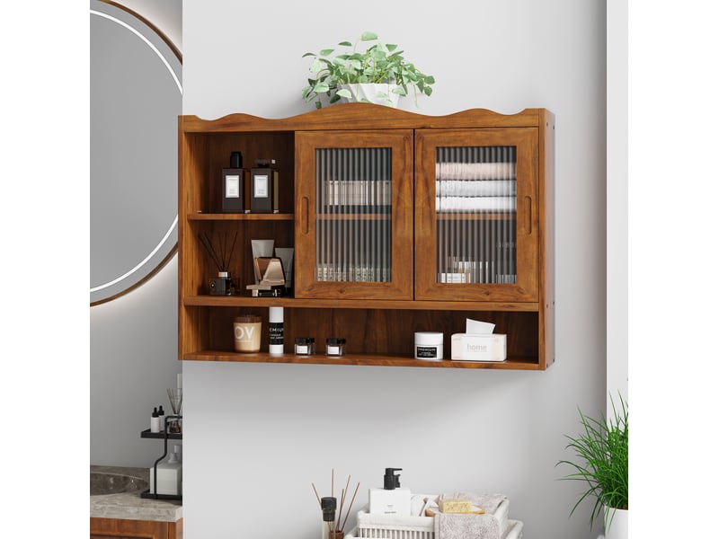 Armoire murale 90x20x60 cm, 2 portes coulissantes, rangement, 3 niveaux, gain de place, design moderne, bois, marron  - Conforama B