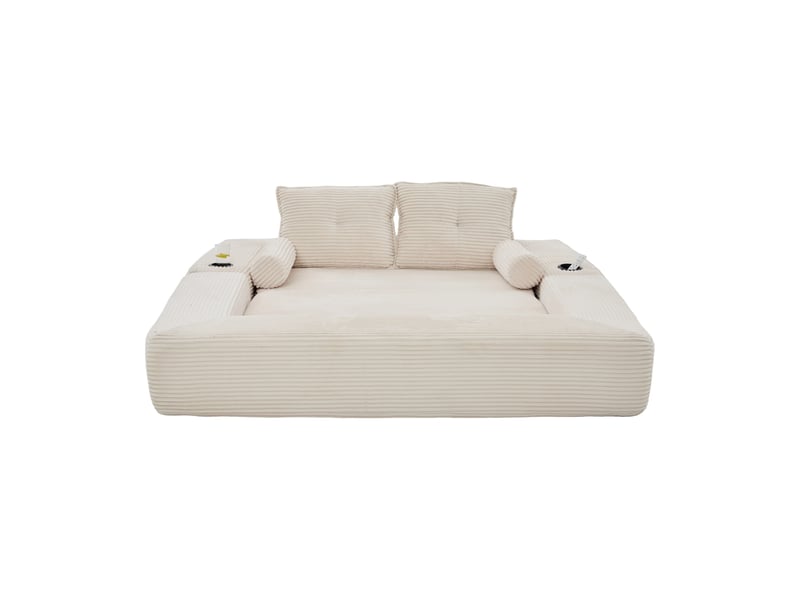  Canapé convertible 2 places en velours côtelé beige avec tiroir intégré et accoudoirs amovibles  - Conforama A