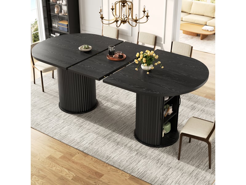 Table extensible avec rangement dissimulé et plateau modulable pour salle à manger, en mdf noir, 150 × 80 × 75 cm - Conforama B
