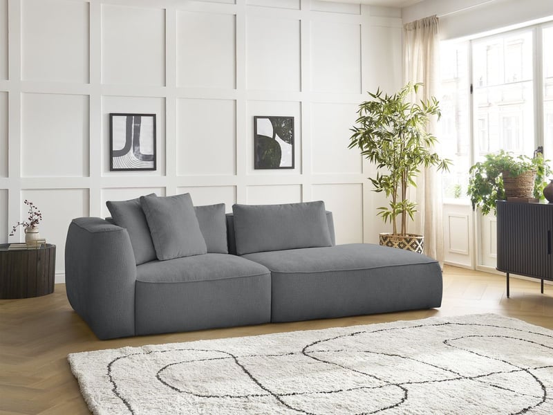  Bobochic canapé droit fixe 3 places leopold tissu texturé gris foncé  accoudoir gauche LEOPOLD - Conforama D