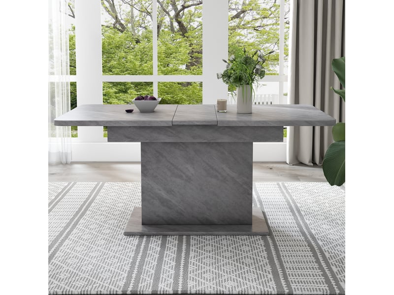  Table à manger extensible 130 x 70 cm avec rangement, gris effet béton  - Conforama E