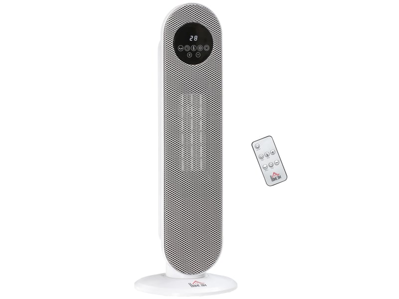  Chauffage électrique céramique ptc 13002000 w avec télécommande, 15–40 °c, oscillation à 45°, minuterie 12 h, blanc  - Conforama A