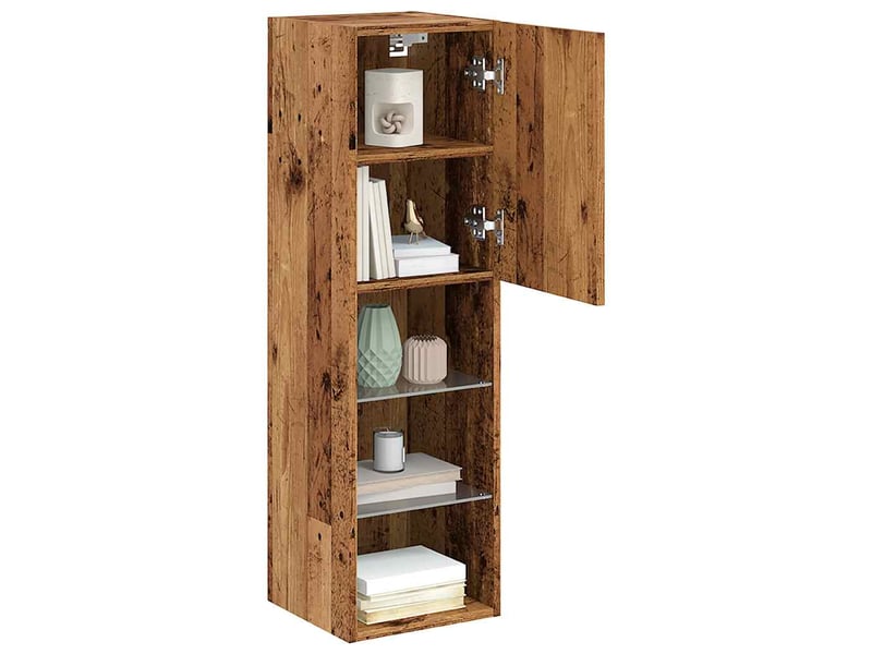  Lot de 2 meuble tv avec lumières led vieux bois 30,5x30x102 cm  - Conforama E