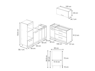Vicco cuisine, gris foncéchêne de force doré, 340cm, pt chêne