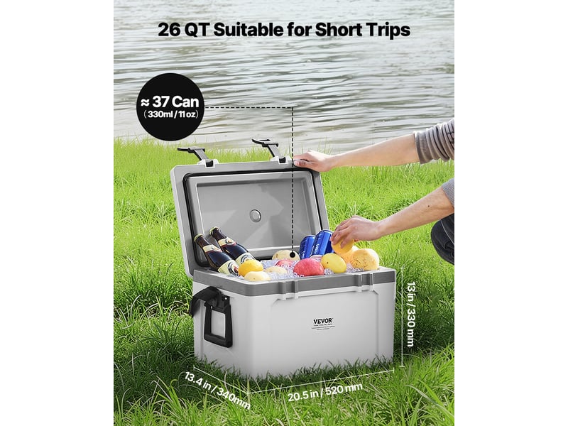  Glaciere rigide isotherme, refrigerateur portable de 26 qt 24,6 l, sac isotherme avec retention de glace, avec poignees et sangles robustes, leger, pour pique-niques, camping, voyages, blanc  - Conforama B