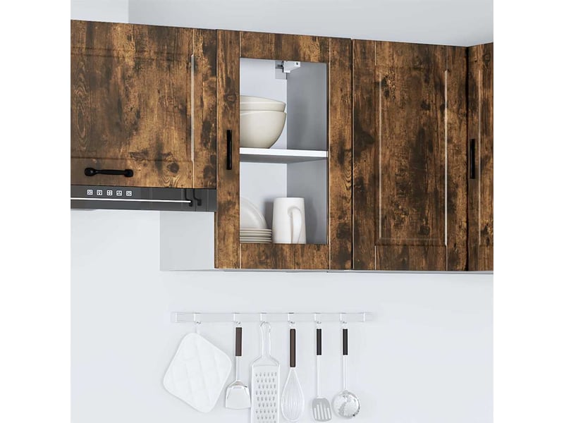  Meuble de rangement, armoire murale de cuisine avec porte en verre porto chêne fumé shl253  - Conforama C